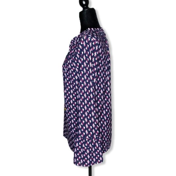 Michael Kors Tie Neck Long Sleeve Ruffle Cuff  Geometric Print Top Blouse NWT - Picture 5 of 11